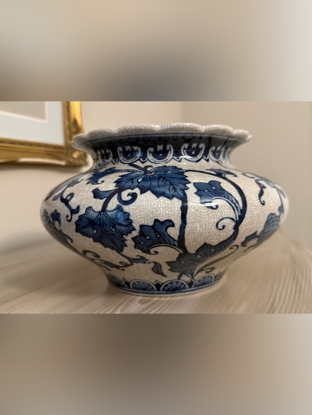 Blue and White Floral Ceramic Pottery Vase Planter - Home Art Accent